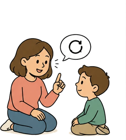 Une enseignante redit la consigne à un enfant